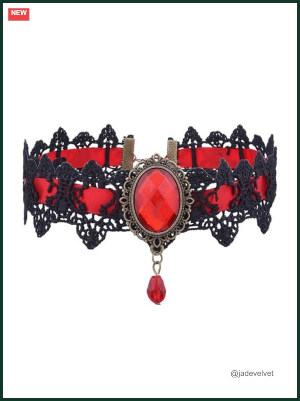 Gothic Lace Choker Necklace Crystal Pendant Halloween Costume Accessory